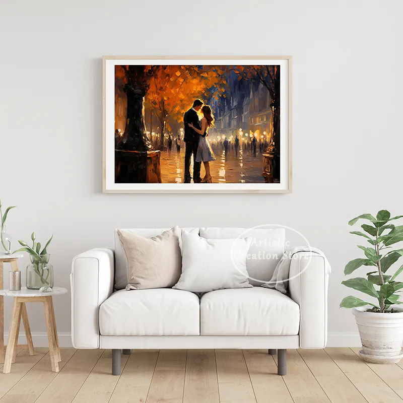 Couple Embrace Under Tree Poster Parisian City Scene Romantic Canvas Painting Prints Wall Pictures Countryside Love Home Decor