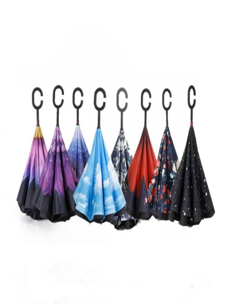 Składane odwrotne parasol podwójna warstwa odwrócona wiatroodporna parasole samochodów deszczowych Ochrona przeciwdeszczowa Chook Hands7238563