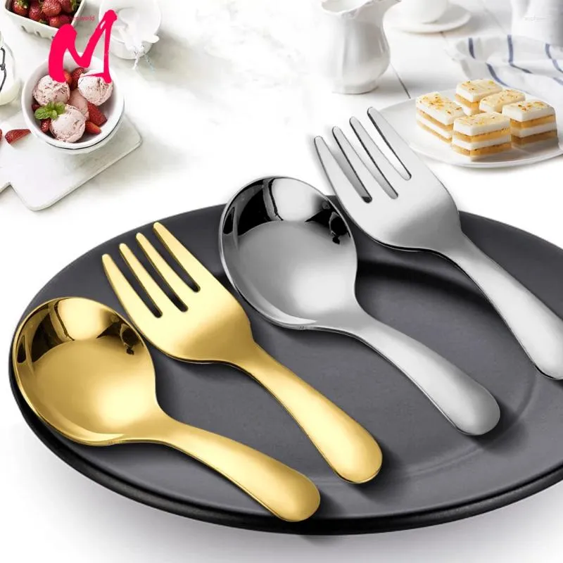 Dinnerware Sets Silver/Golden Stainless Steel Short Handle Spoons Forks Soup Condiments Spoon Dessert Tea Coffee