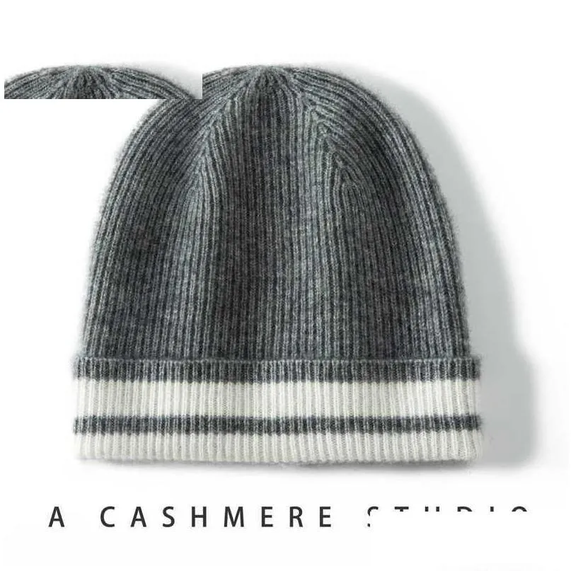 Bonnet / crâne Caps Bonsieur / skl Merrilamb Hiver Hiver pour femmes hommes de haute qualité en cachemire tricot à rayures coréen extérieur Keep wa dhhya