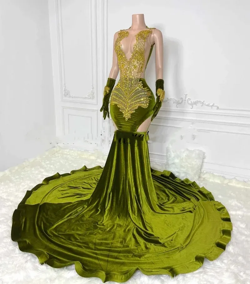 open lace back dress Strapless Olive Green Velvet Mermaid Long Evening Prom Dresses, Simple –  GordressYou main image 1