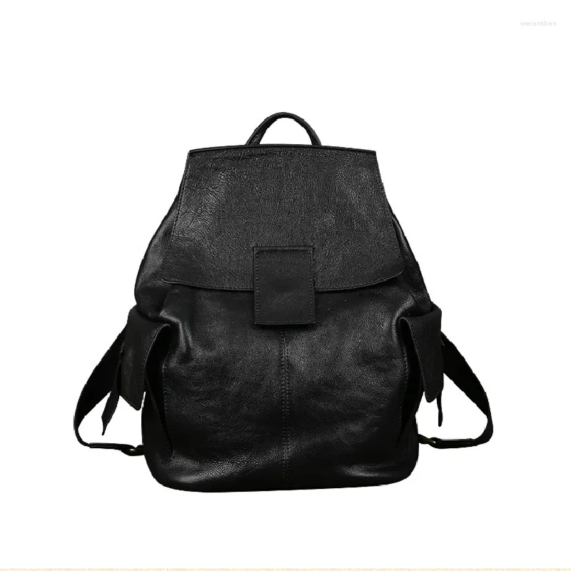 Skolväskor Högkvalitativ stor kapacitet A4 Kaffebrun svart fullkorn äkta läder Kvinnor Ryggsäck Girl Female Travel Bag M6012