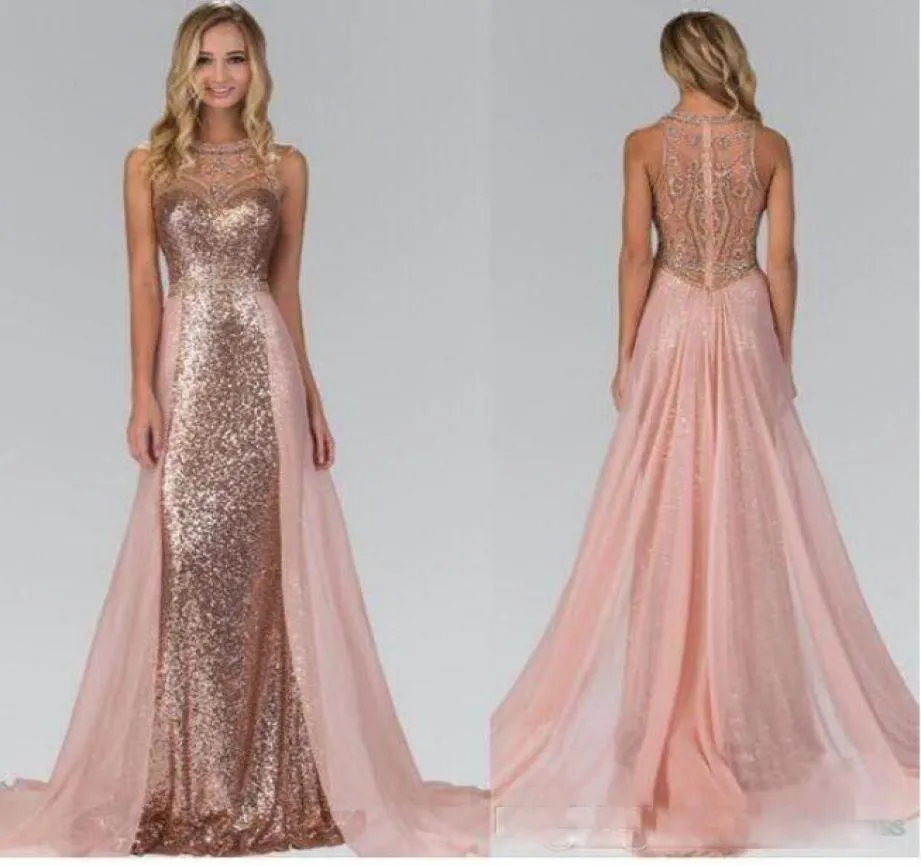 CRYSTAL BEADED ROSE GOLD PESKIN LONG BRIDEMAID Dresses Sequin Chiffon Wedding Guest Dresses Maid of Honor Gowns Custom Made6008111