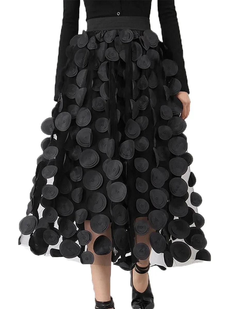 Kobiet Tiulle Tutu spódnica stała kolor 3D DOT Elastic Mesh Fairy ALINE FOR BEACH Party Streetwear 240329