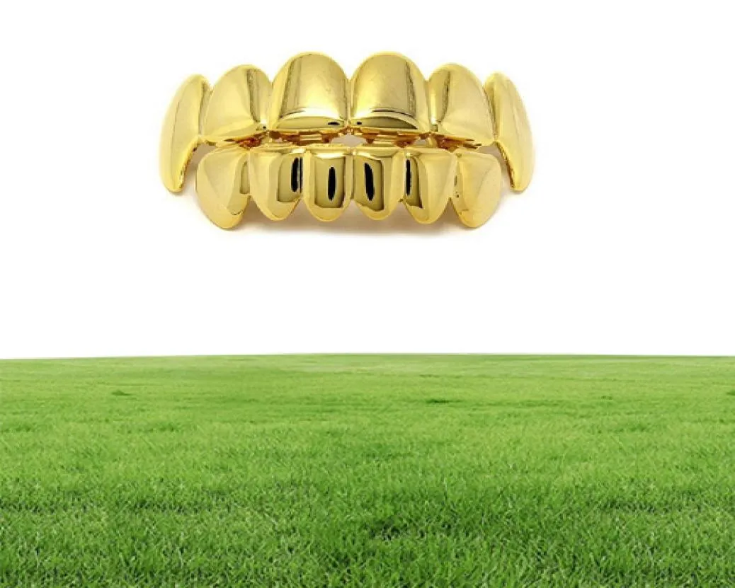 Grillz Teeth Set High Quality Mens Hip Hop Jewelry Real Gold Plated Grills4457151