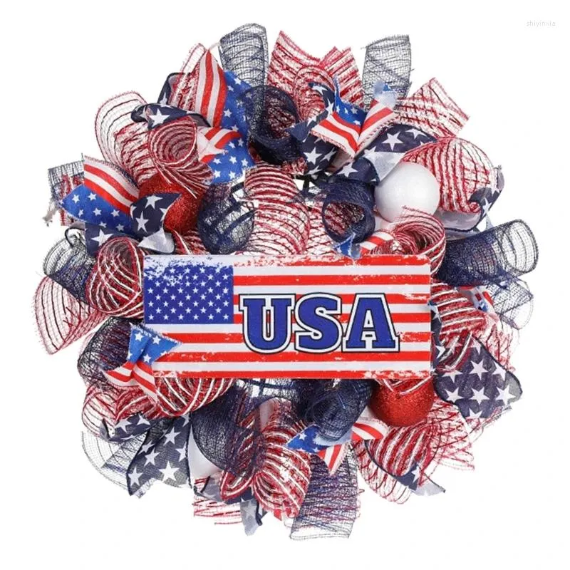 Decoratieve bloemen 448B PATRIOTICS WREATTE 7.4 American Memorials Day Pride Garlands voordeur wit en blauw