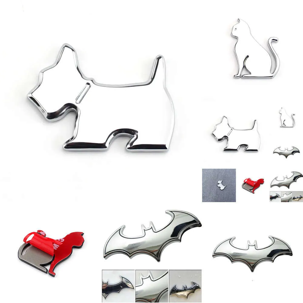 Yeni 2024 Gümüş 6/10/12inch araba kişiselleştirilmiş araba çıkartması sevimli evcil hayvan kedi köpek yarasa araba logosu karikatür animasyon metal araba sticker gövdeli sticker kuyruk etiketi