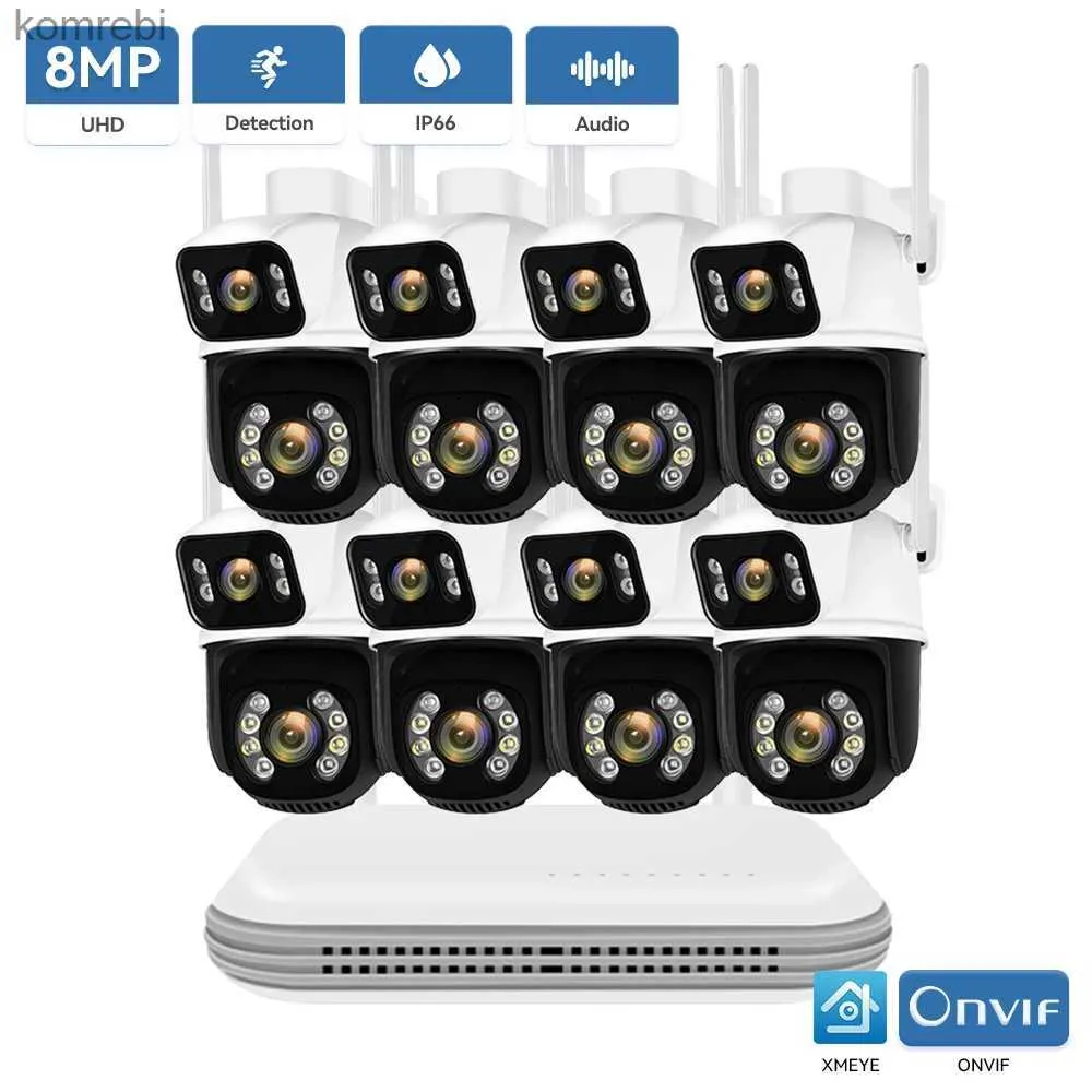 CCTV 렌즈 8mp PTZ Wi -Fi 카메라 키트 듀얼 렌즈 PTZ IP 카메라 스마트 홈 야간 비전 ICSEE 응용 프로그램 NVR 실외 8CH 무선 CCTV 카메라 시스템 C240412