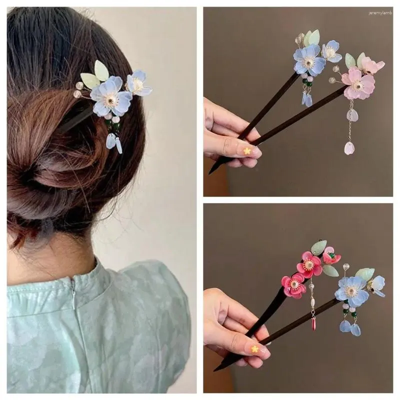 Cabelo Cabelo Cabelo Vintage Hairpinamento de Flor Vintage Nacional de estilo nacional de madeira clássica de madeira chinesa elegante hanfu headwear