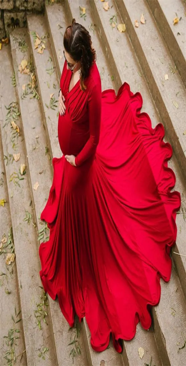 فساتين الأمومة بدون الكتف ، POGAROM PROPS SESSION SPLICE SIDE MAXI للنساء الحوامل فستان طويل الحمل PO PROFSS7705513