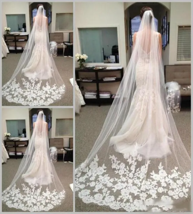 Gorgeous Long Bridal Veils With Lace Appliqued Edge One Layer Chapel Length Wedding Accessories Cheap Veisl6547411