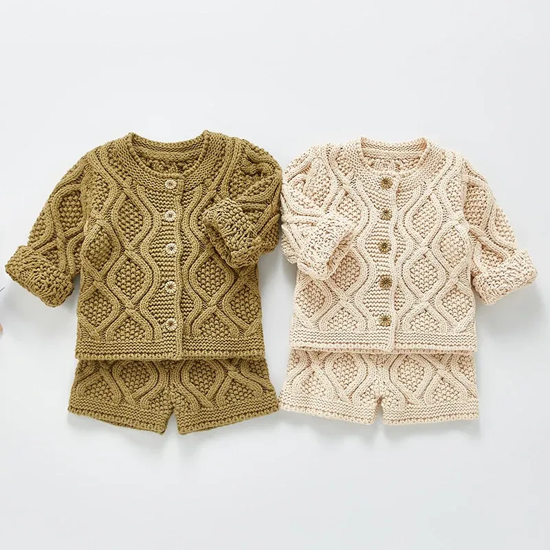 Shorts Newborn Baby Girls Boys Clothes Set Solid Color Knitting Cardigan Sweater+Shorts Spring Autumn Toddler Baby Knitting Clothes Set