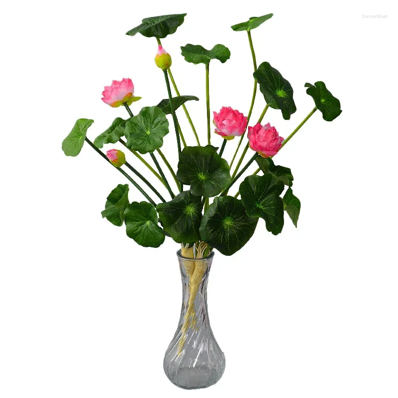 Flores decorativas Simulação artificial Mini Lotus de seda 4 cores Decoração de plantas verdes para casa El Garden Table Decor Fake