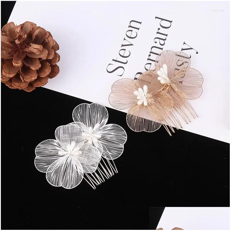 Haarclips Bronrettes Vintage Elegante bloemen Kammen Handgemaakte metalen bloemenhaarspeldzijde voor hoofddeksel Bruidalaccessoires Drop levering Jood otgd3