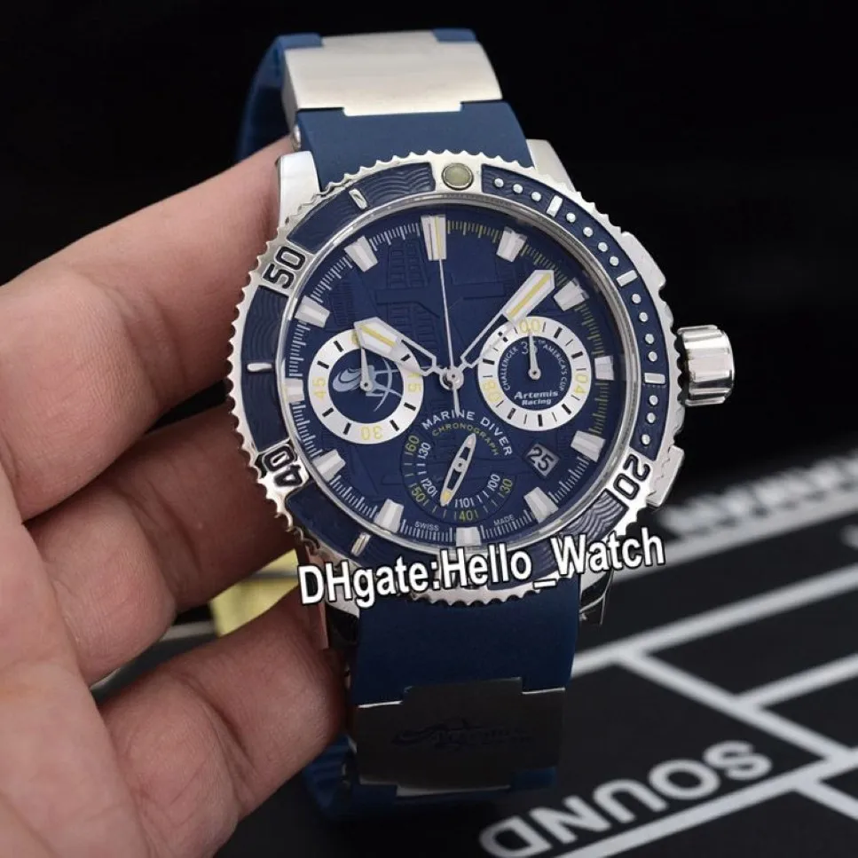 Nuevo Diver Marine 353-98LE-3 Artemis 353-98le Azul Dial Miyota Quartz Cronograph Mens Watch Case de acero Caja de goma azul Hell194x