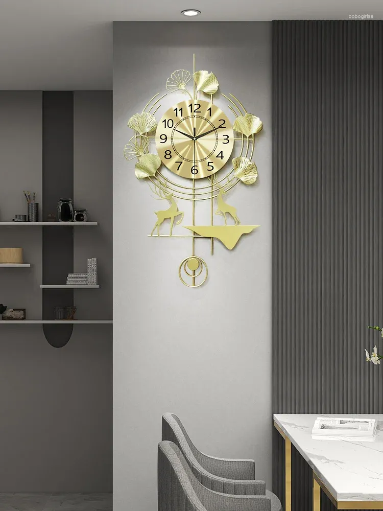 Relógios de parede Lugar relógio de luxo Relógio sala de estar chinesa moderna grande metal criativo de metal silencioso quartzo horloge decoração de casa