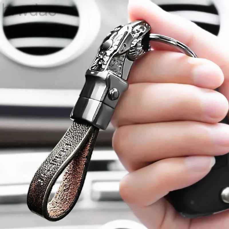 Key Rings Honest Luxury Men Women Car Keychain Leapard Dragon Genuine Leather Rope Key Ring for Male Jewelry Creativity Gift Wholesale 240412