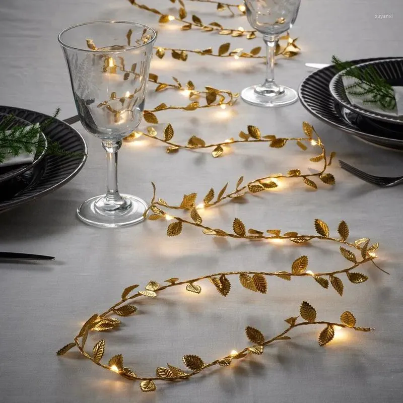 Strings 2M 20LED Golden Leaves String Fairy Lights For Wedding Birthday Party Decoration Home Garden Artificial Plant Garland Vine Light