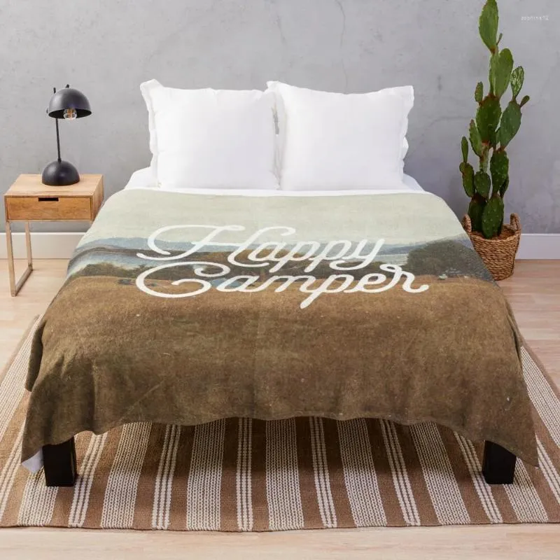 Coperte felici camper sublimazione flanella più morbido plaid con nappe lancia coperta