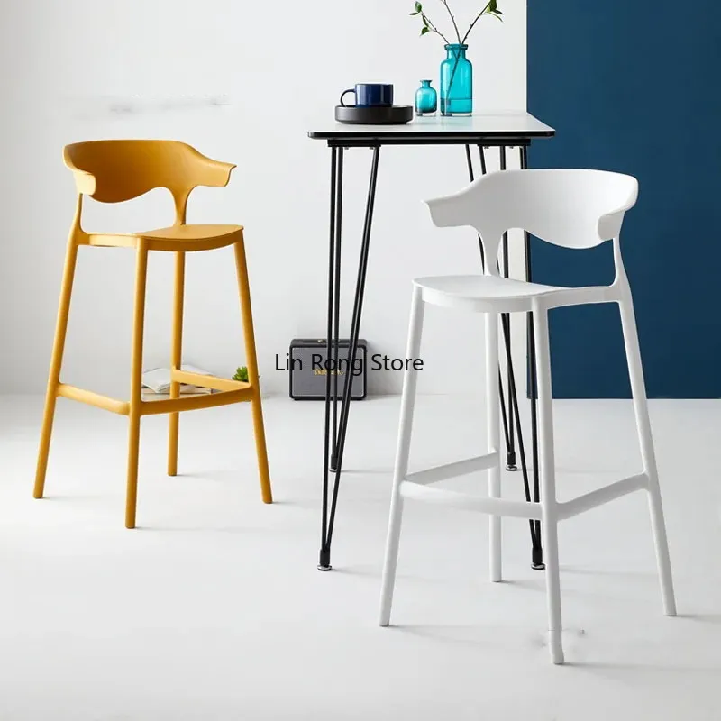 Minimalist Backrest Bar Stool Plastic High Legs Lounge Kitchen Bar Chair Designer Nordic Dining Taburetes De Bar Home Decor