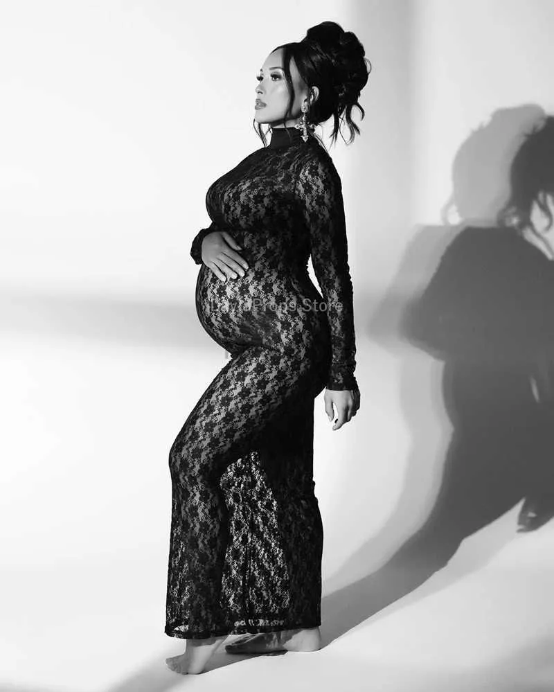 Zwangerschapsjurken Zwangerschapsfotoshootjurk Perspectief Mesh bodycon jurk met sexy holle out kant ideaal voor fotografiejurk 24412
