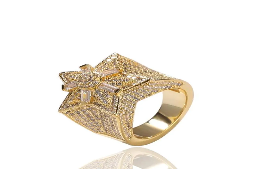 Fashion Hip Hop Mens Bling Ring Trendy Yellow White Gold Ploated Bling CZ Diamond Star Rings For Men Women Leuk cadeau9490881
