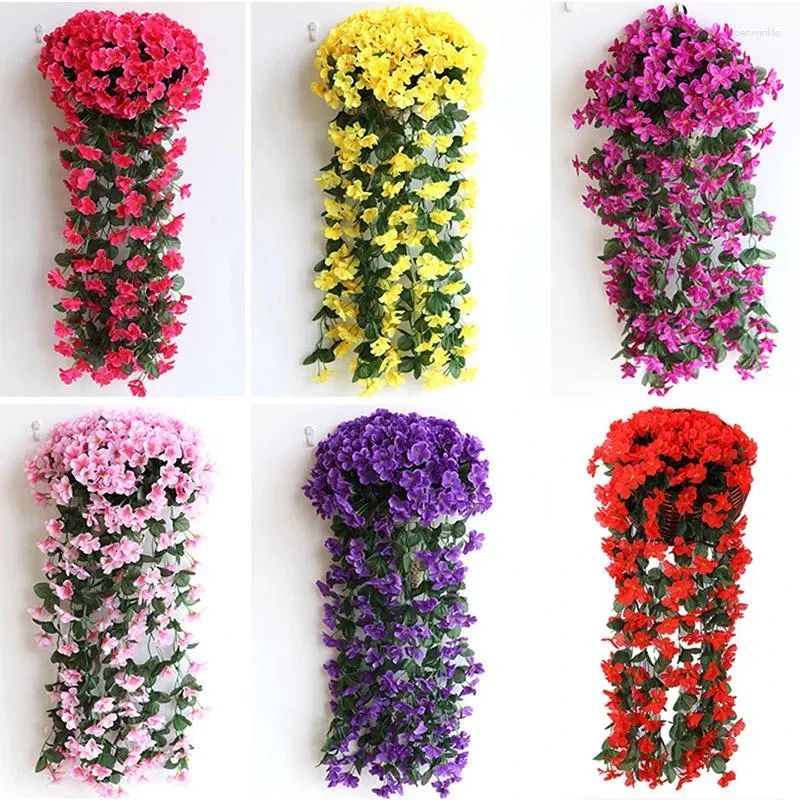 Fleurs décoratives 80cm Violet Artificiel Flower Party Decoration Simulation Simat Saint-Valentin Mur de mariage Panier suspendu Orchidée fausse