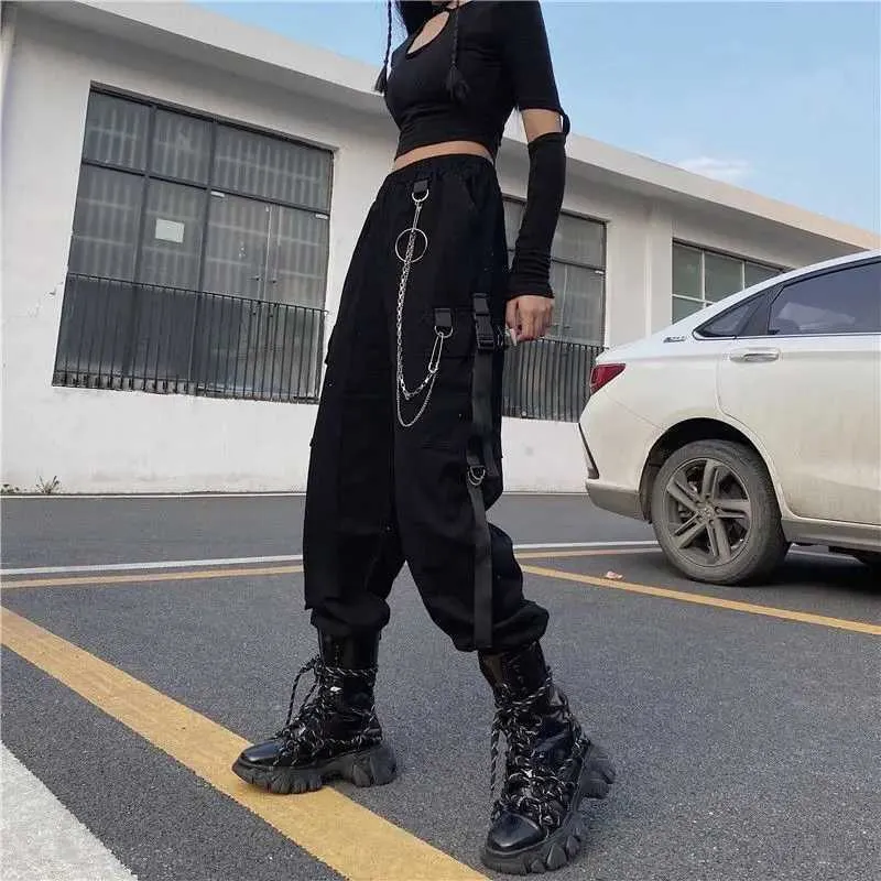Estilo Coreano Ropa Negra Con Cadenas Pantalones C De La Cadena