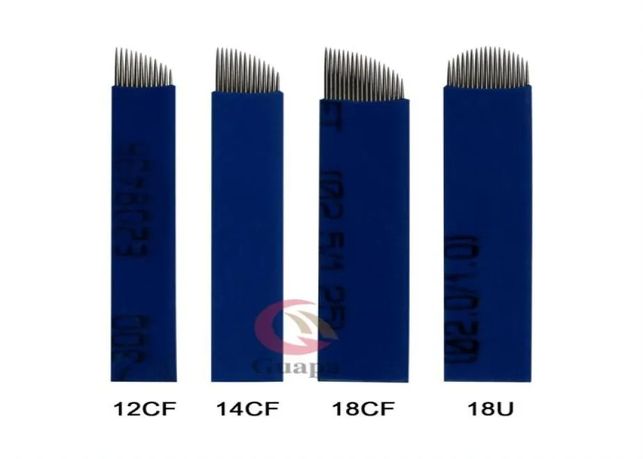 018mm Blue Flex Microblading Eyebrow Needles Manual Tattoo Pen Needles Blade with 12 14 18 18U Pins for 3D Eyebrow Embroidery8668909