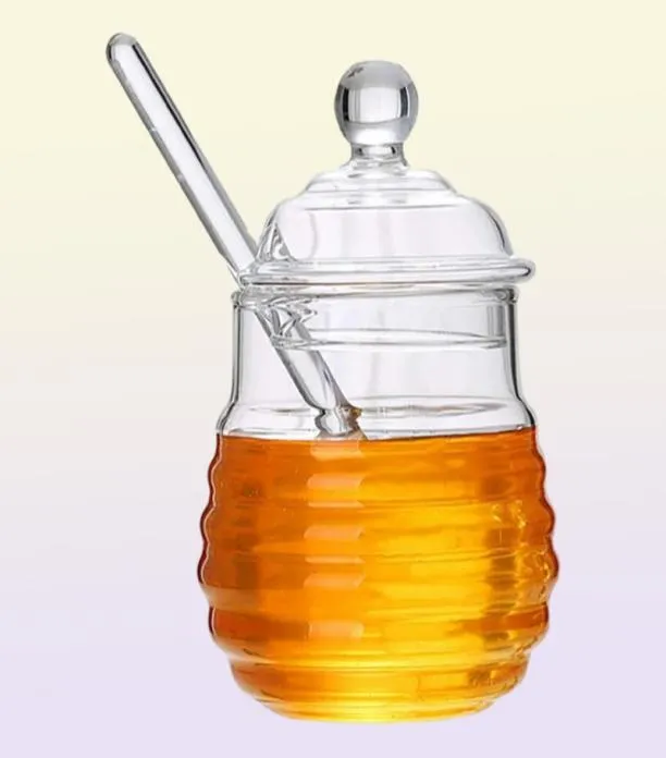 Depolama Şişeleri Kavanozlar 250ml Cam Bal Kavanozu Kepçe Kaşıkla Yüksek Borosilikat Pot Syrup9952113