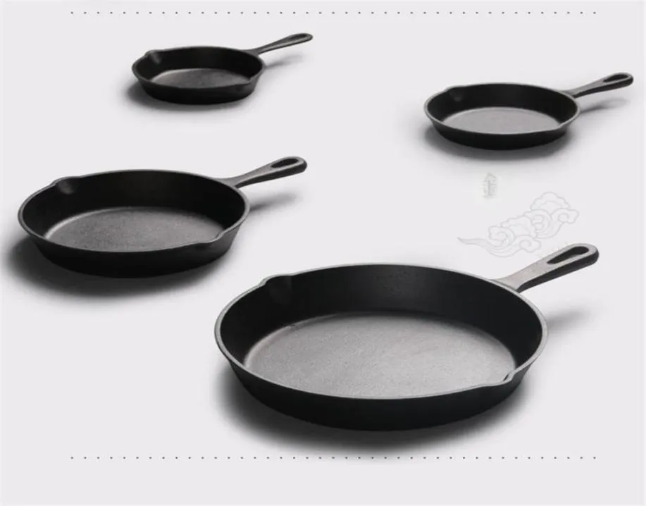 Cast Iron Nonstick 1426cm Skillet Frying Flat Pan Gas Induction Cooker iron pot Egg Pancake Pot Kitchen Dining Tools Cookware3102393