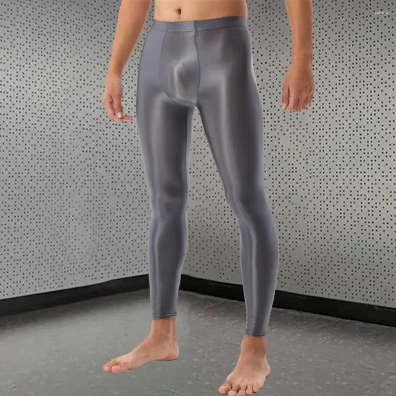 Мужские брюки мужчины Long Jonhs сексуальный шелковистый шелковистый гладкий тонкий подой