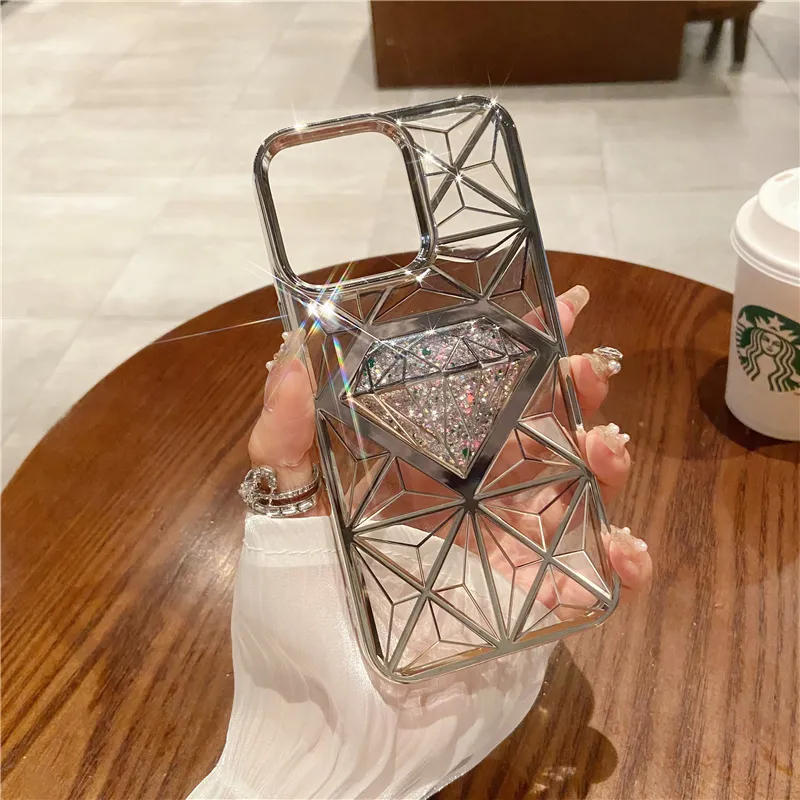 Luxusbeschichtung Flash Glitter 3D Diamond Phone Hülle für iPhone 15 14 13 12 11 Pro Max Transparente Abdeckung auf 14 Pro Protector Shell