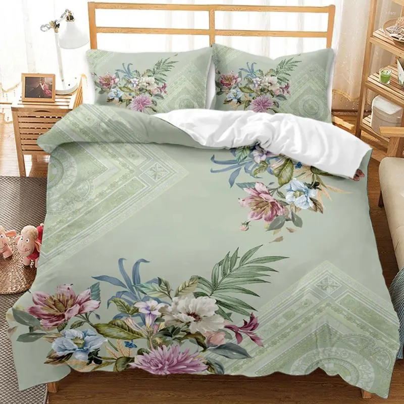 Sängkläder set uppsättning 3D -täcke omslagskudde blommor sängkläder med en enda tvilling king säng hem textil
