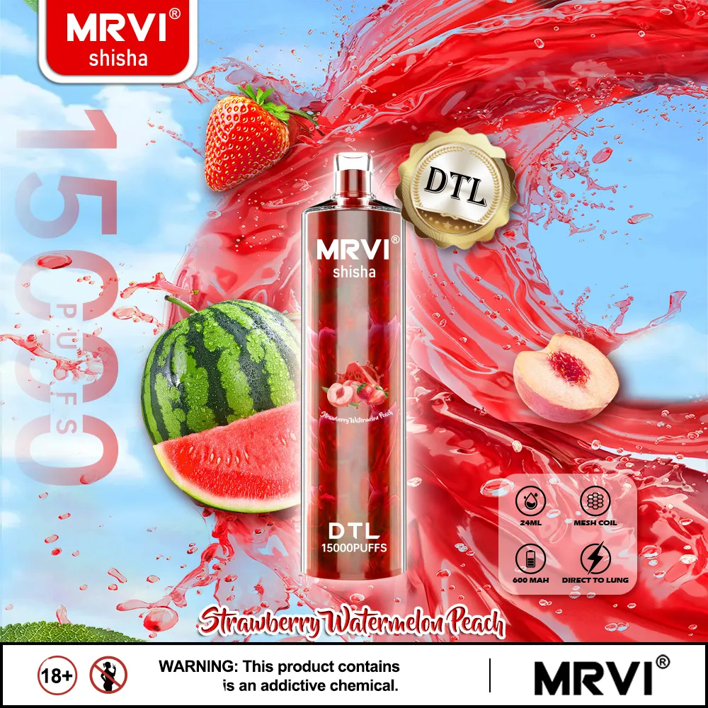 Original MRVI 15000 Puffs Disposable Shisha Puff 15K DTL E Cigarette With 24ml Pod Rechargeable 600mAh Battery Crystal Vape Pen