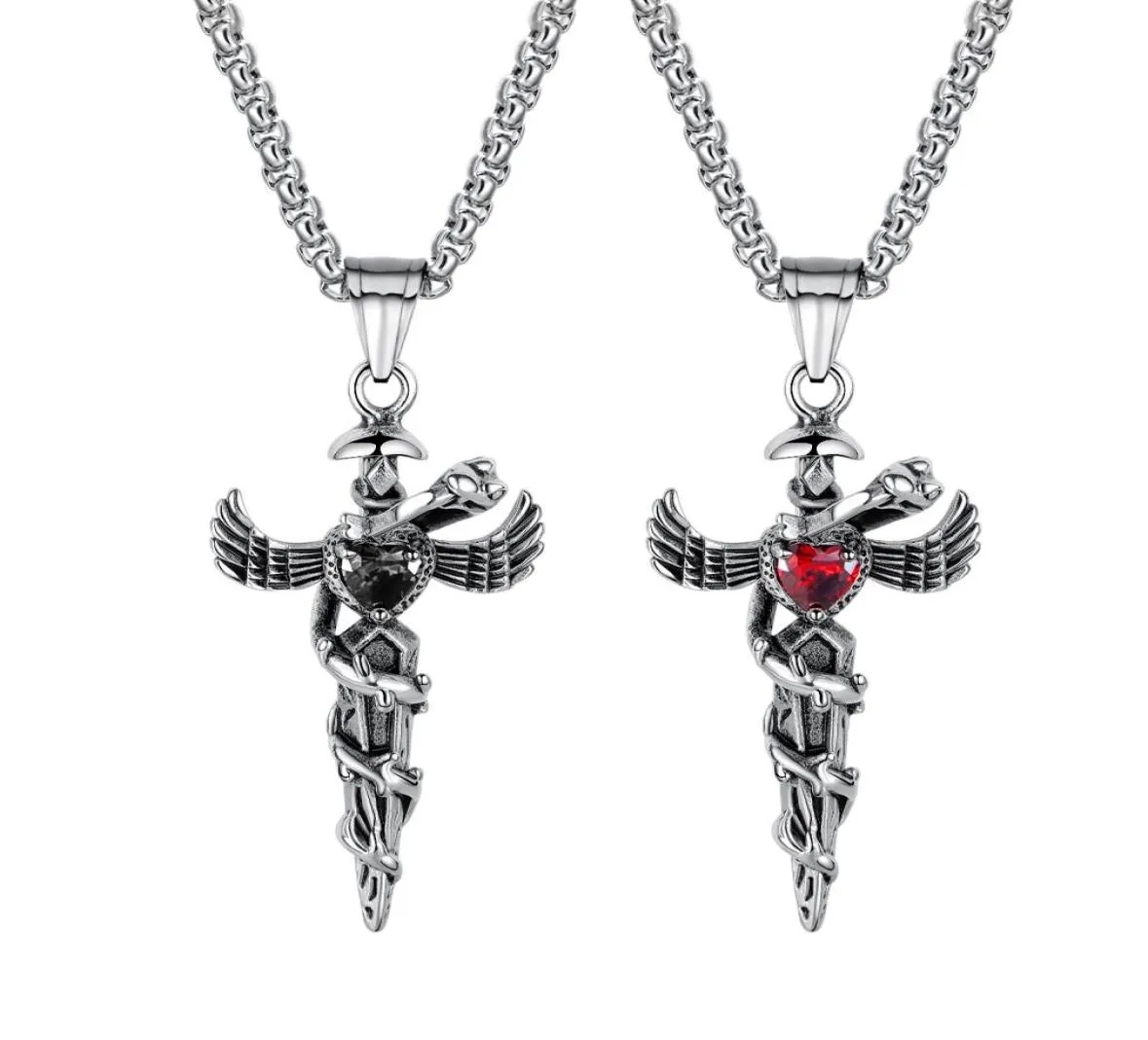 Edelstahl Caduceus Angel Flügel Symbol der Medizin Arzt Krankenschwester Anhänger Halskette für Herren Boys9982009
