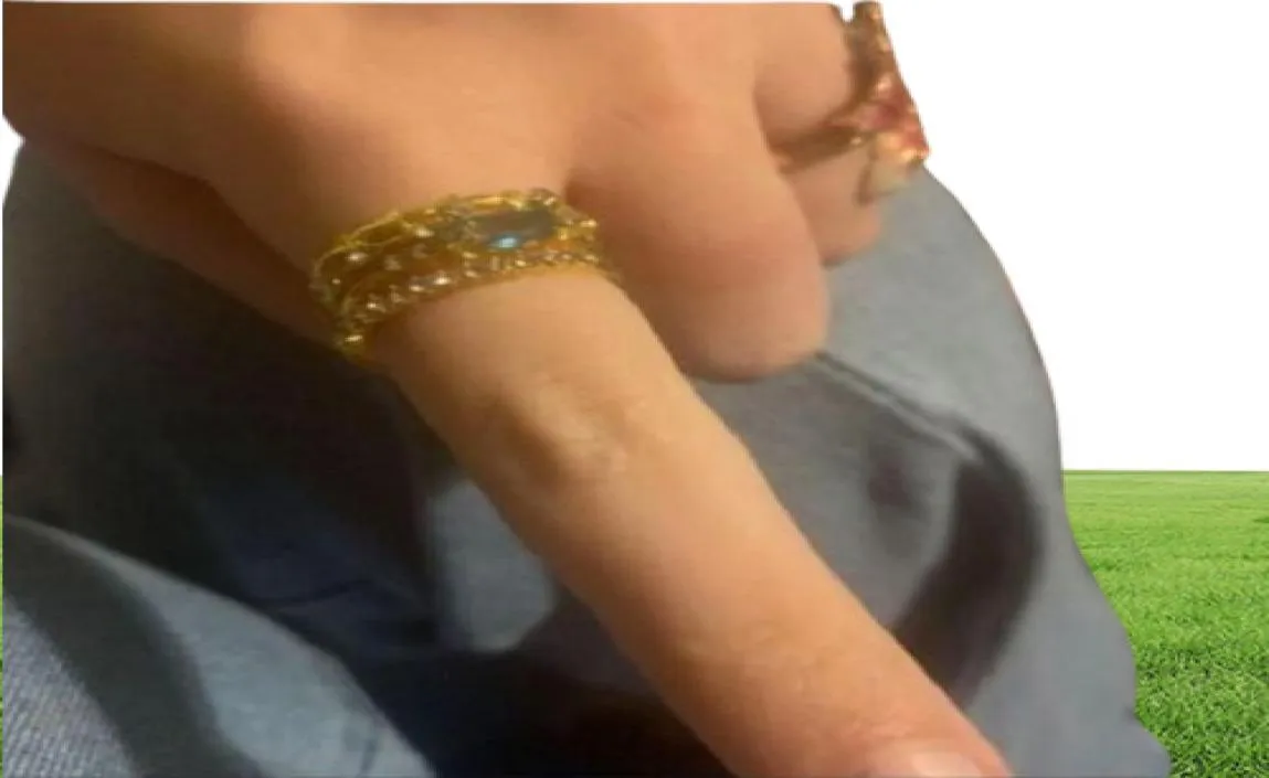 Pierścienie Księżniczka Znakomita panna młoda Akcesoria weselne Biżuteria 18K Pure Gold Natural Aquamaryn Embagmuin 4pcs Pierścień Pierścień