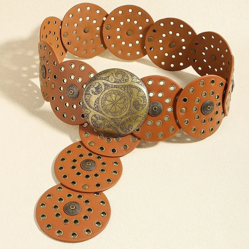 Western Metal Belt for Women with Round Hollow Disc Design  display picture 2