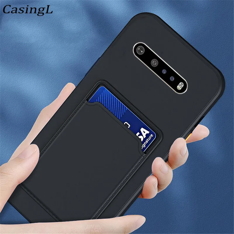 Pour LG V60 Case mince de luxe Portefeuille Carte de cartes de cartes à carte en silicone souple Silicone pour la coque LG V50 Thinq Protector