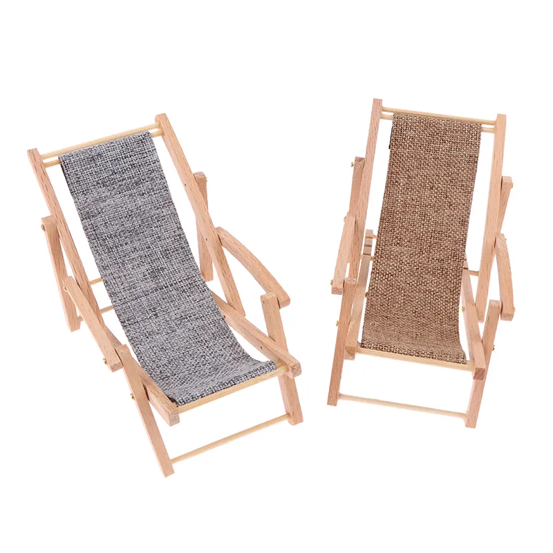 1:12 Dollhouse Miniature Beach Chair Deck Chair Model Furniture Accessories For Doll House Decor Kids Pretend Play Toys