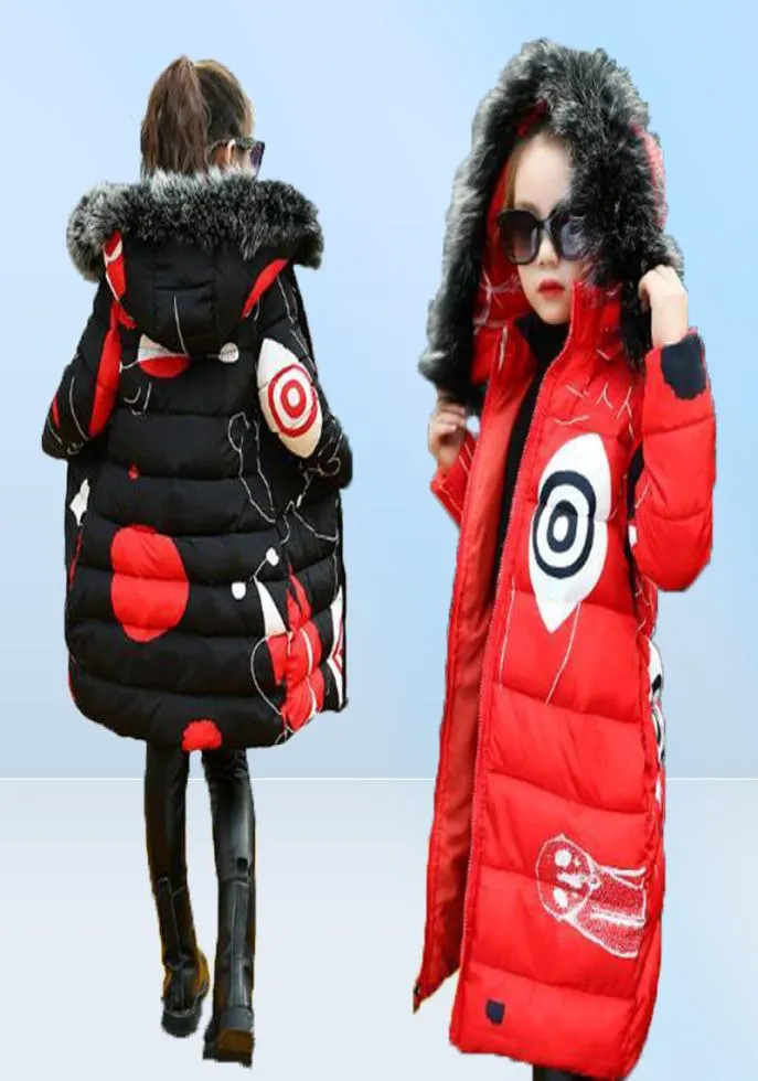 ティーンエイジガールズニューブラックレッドシックコート冬の服を着るサイズ6 7 8 9 10 11 12 13 14年の子供ジャケット