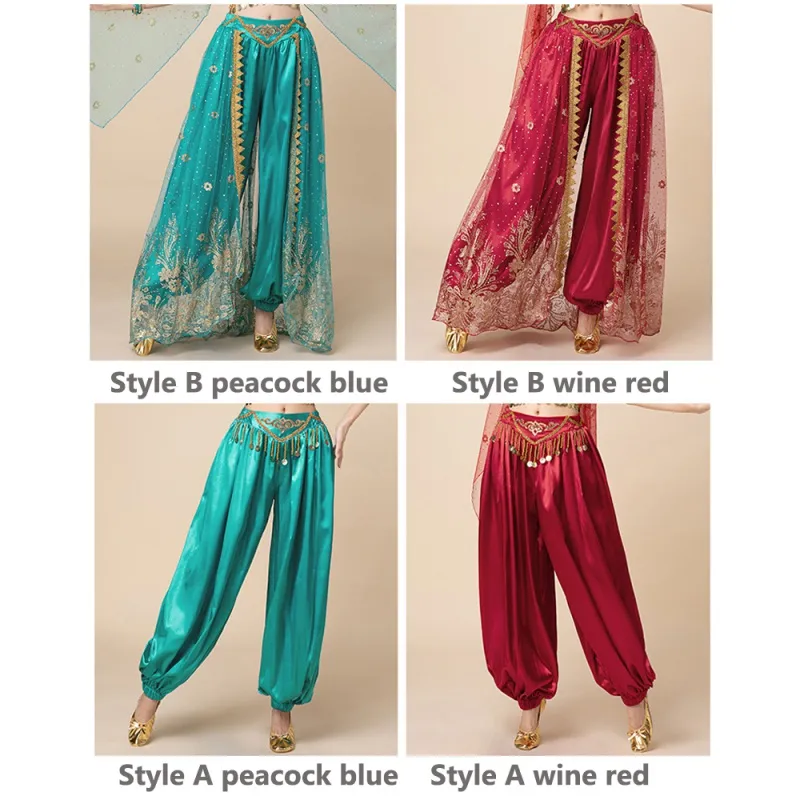 TiaoBug Pantaloni Da Donna Per La Danza Del Ventre Danze Tribali Harem Yoga Pantaloni Lanterna Con Spacco Laterale Con Paillettes Chiffon Pantaloni Larghi Da Danza Yoga Bianco Taglia Unica - 5