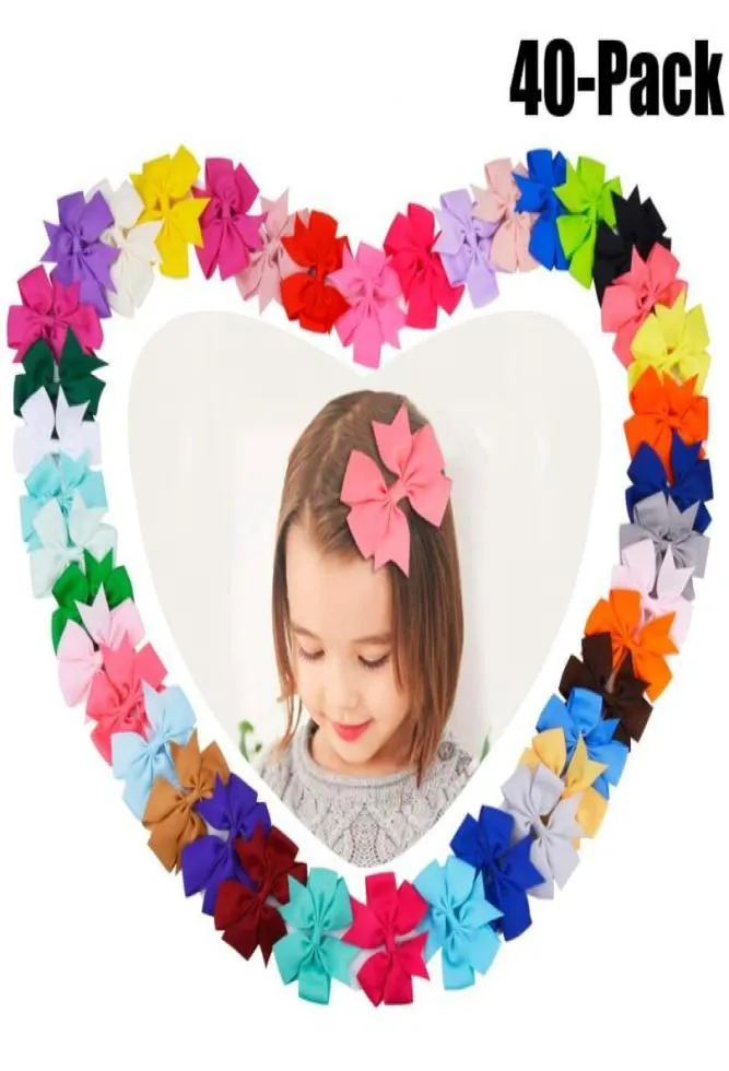 40pcs/Los Grosgrain Ribbon Haarbogen mit Clips Baby Girls Bowknot Clips Haarnadeln Fotoshooting Haarzubehör1553495