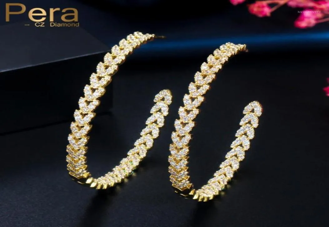 Pera 585 Gold Color Sparkling Cubic Zirconia Luxury Big Circle Round Women Hoop Earings Fashion Party Jewelry Accessories E51116872140