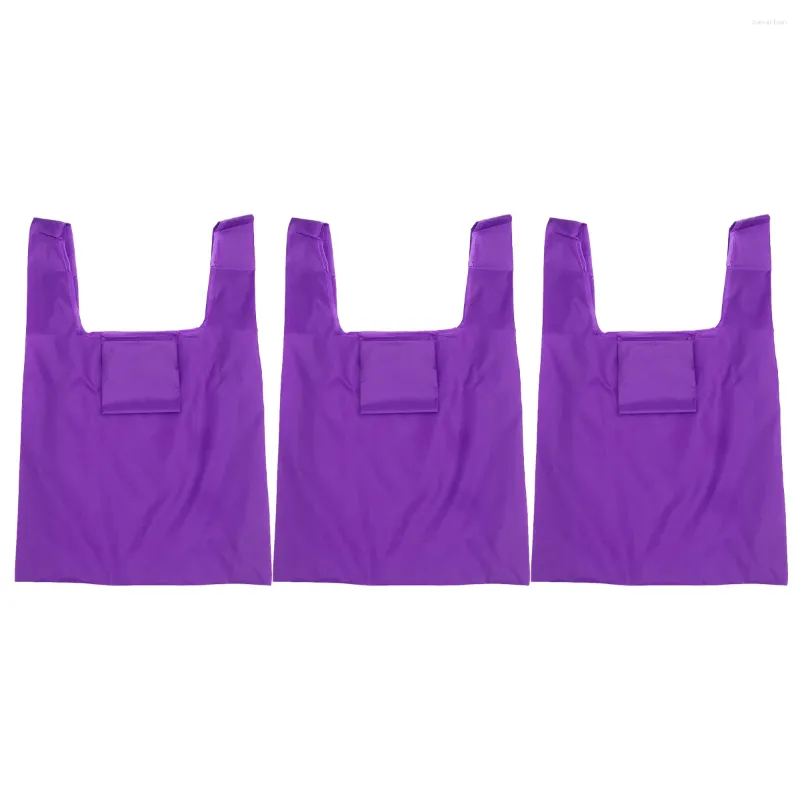 Sacs de rangement 3 pcs plissibles pliage pliant des sacs réutilisables shopping lourds pliable violet portable