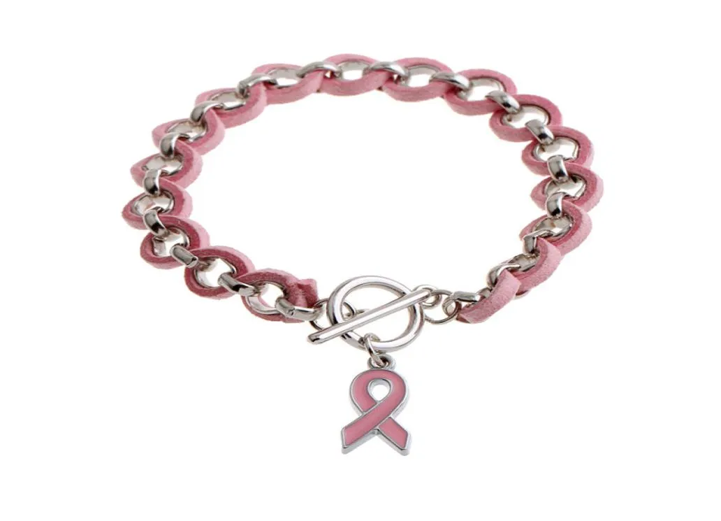 WHOLENEW Pink Ribbon Breast Cancer Consciência Aparação Viseira Bracelets Bangles Bangles Pink Alloy Love Ribbon Chenille Brace13339989