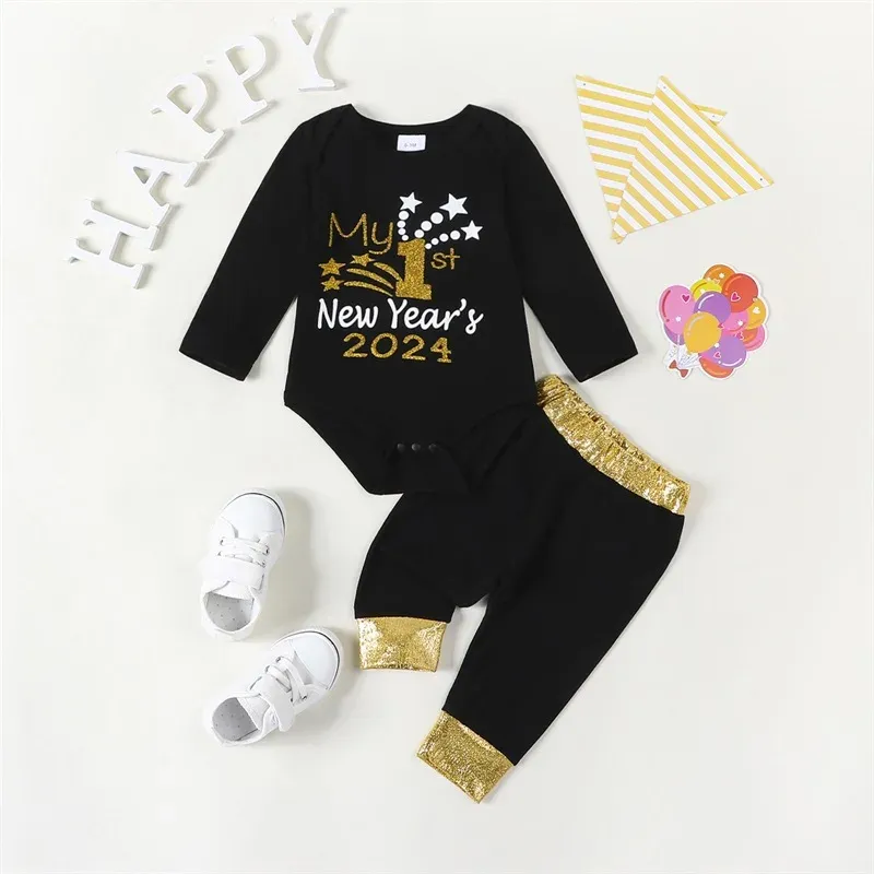 Spodnie Mababy 012m 2024 Nowy Rok Ubrania dla dzieci nowonarodzone dla dzieci dziewczyna Letters