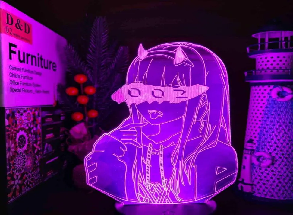 Älskling i Franxx Zero Two 002 3D LED -illusion nattlampor Anime lampbelysning för julklapp9805693