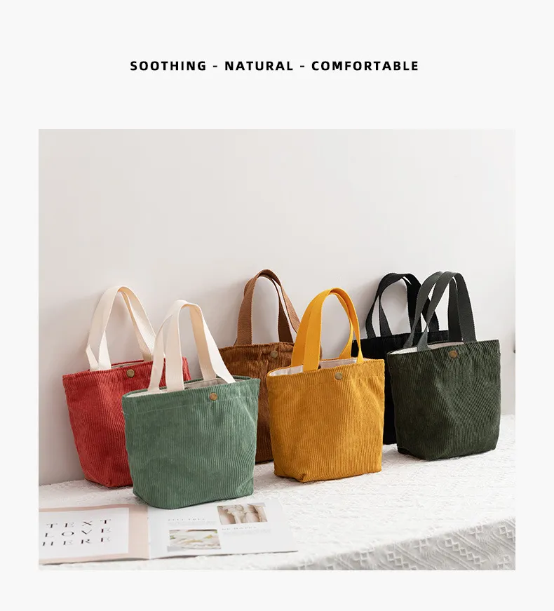 Corduroy Lunch Bag for Kids & Adults - Insulated Lunch Tote, Solid ...