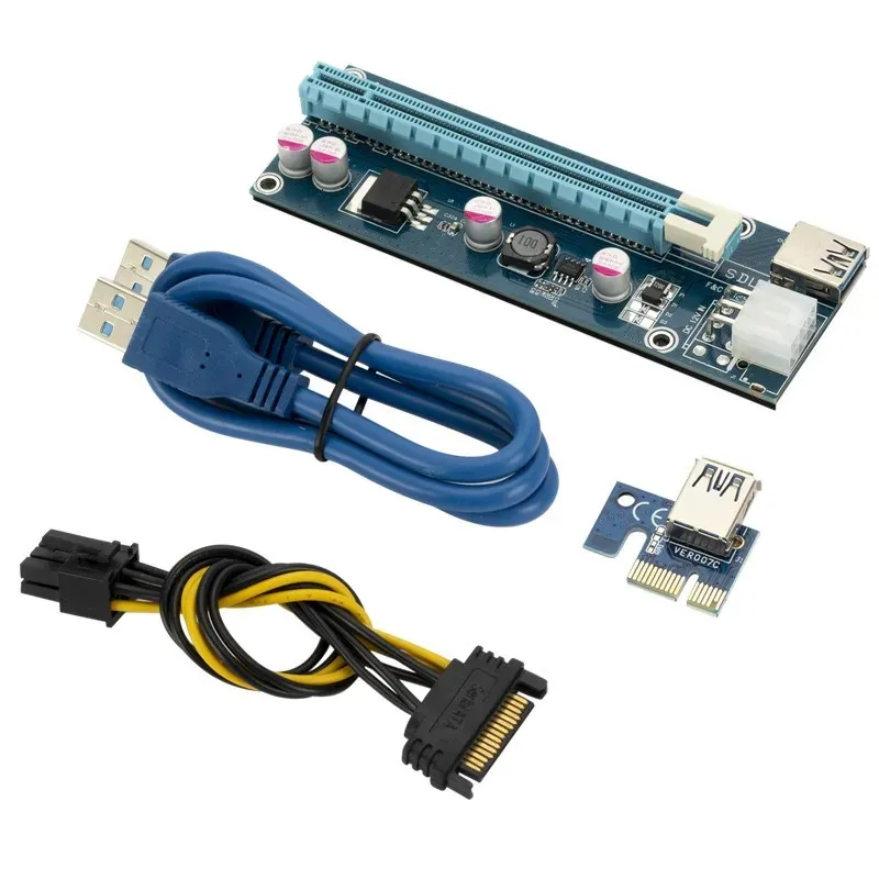 2024 Ver006c PCI-E Riser Card 006C PCIE 1x до 16x Extender 60 см 100 см USB 3.0 Cable SATA до 6PIN Power Cord для видеокарты для Ver006c